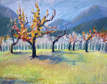 oil painting of orchard in fall